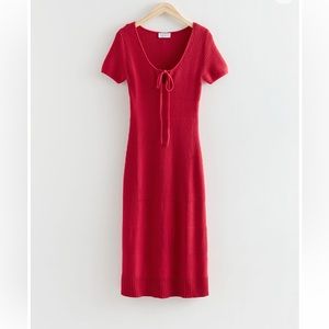 & Other Stories Red Knit Midi Dress